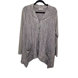 Logo by Lori Goldstein Women's Heather Gray Faux Suede Sleeve Cardigan Asymmetri